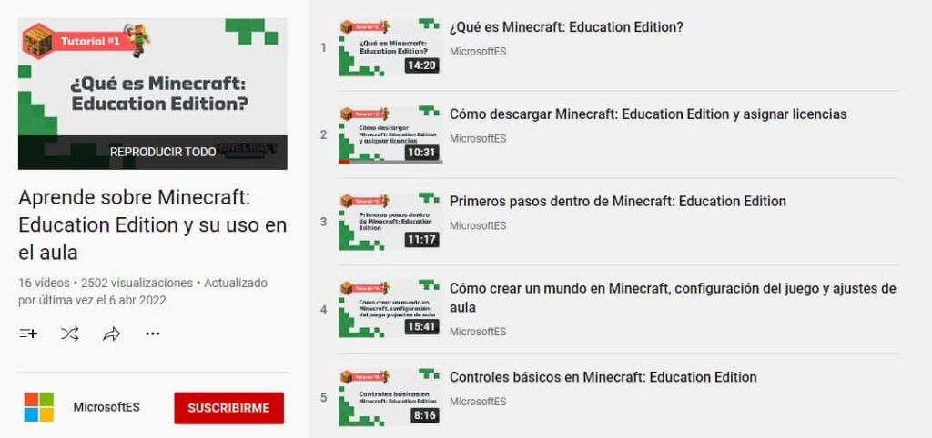 Vídeos Minecraft Education